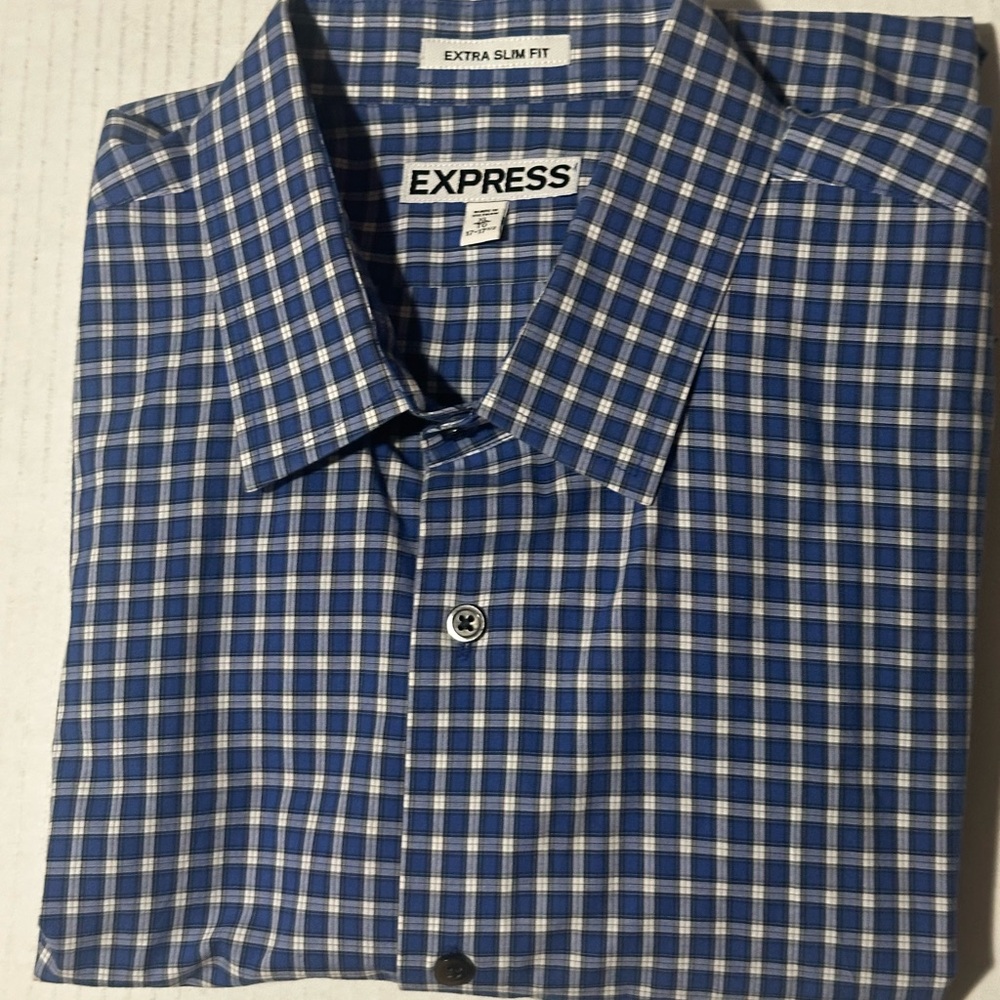 Express Navy and White Plaid Shirt